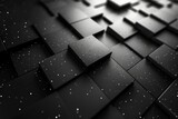 Fototapeta  - A close-up perspective of monochromatic square blocks in a 3D geometric layout sprinkled with delicate particles, creating a sleek design