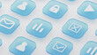 A set of flat icons, mail, statistics, interface for the background. 3d rendering of blue icons.