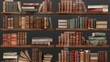Mockup of shelves with books lying on them and standing upright on a transparent background. Novels, science books, educational literature mockup. Realistic library illustration.