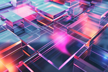 Wall Mural - horizontal image of colourful glowing transparent abstract cubes and layers background