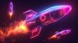 hyper realistic glowing neon rocket,