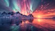 AI generated illustration of the Northern Lights shining over glaciers and icebergs
