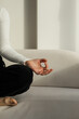 mudra gesture in meditation, close-up of a woman's hand in meditation