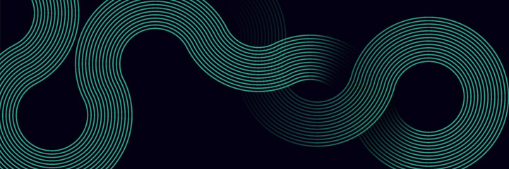 Wall Mural -  Modern dark blue abstract horizontal banner background with glowing geometric lines.Suitable for covers, brochures, presentations, flyers. vector.