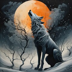 Sticker - an animal with a full moon in the background and branches