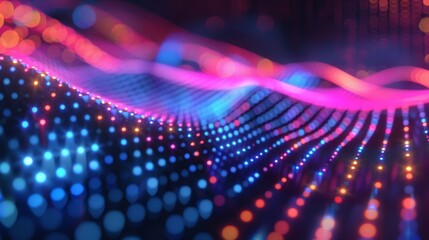 Poster - Three-dimensional rendering of colorful blue blurry dots against an abstract background.