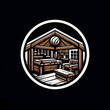illustration design logo a wood workshop on black background