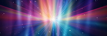 Abstract Prism Light Reflection With Rainbow Flare Background. Crystal Sparkle Burst, Diamond Refraction Rays. Colorful Rays With Blur And Bright Sparkles. AI Generated