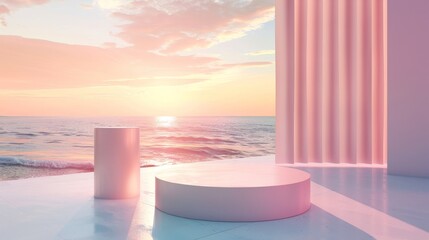Leinwandbilder - Backdrop for cosmetic product display with natural beauty podium backdrop. Abstract 3D scene composition background. Seascape background.