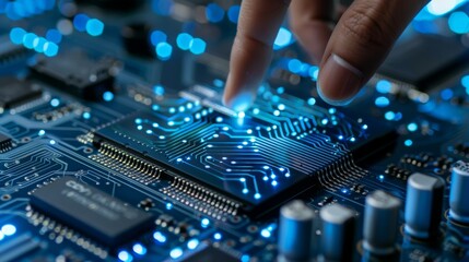 Leinwandbilder - The use of artificial intelligence (AI) with machine learning and data mining, as well as other modern computer technologies, is supported by a hand-held CPU icon interface.