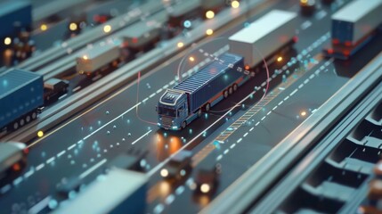 Fototapete - Conceptualization of smart logistics services, including mobile tracking applications in conjunction with cargo transportation
