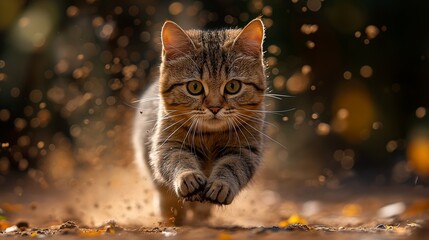 Sticker - AI generated illustration of a tabby cat running on dirt road