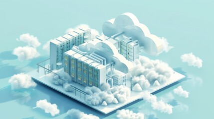 Leinwandbilder - Presented isometrically is a cloud storage or data center concept