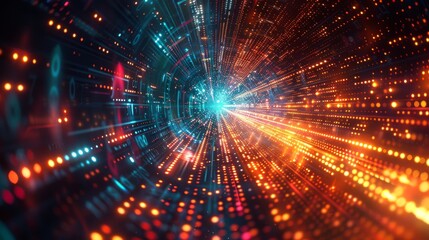 Leinwandbilder - Concept of leading in business, hi-tech products, goals and achievements, advanced technology evolution. Abstract fast moving binary computer data rendered in 3D.