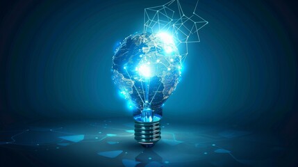 Aufkleber - Communication technology concept, realistic light bulb with futuristic globe inside