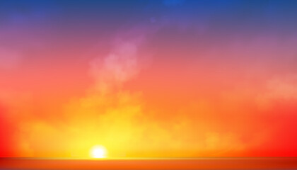 Wall Mural - red sunset sky background,sunrise cloud orange,yellow,pink,blue in morning summer,vector sunny autum