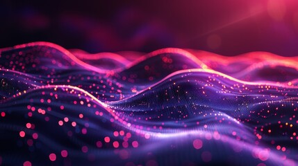 Poster - Abstract technology big data digital background. Red purple wave line light gradient dark background. 3D rendering.