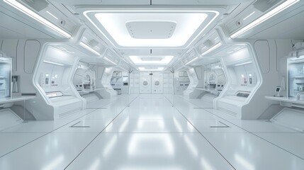 Aufkleber - The futuristic background and science concept of a scientific laboratory or an empty white room. 3D rendering.