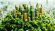 A conceptual illustration of a green cityscape where skyscrapers are intermingled with lush greenery, symbolizing urban sustainability and eco-friendly development.