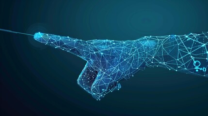 Fototapete - Wireframe hand pointing at the key finger in a concept of digital transformation or machine learning