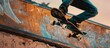 skateboarder close-up. copy space. cool guy with a skateboard. Silhouette of a skater against the background of a skatepark.