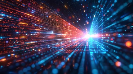 Leinwandbilder - 3D rendering of a digital cyberspace with particles and digital data network connections. Digital abstract background concept with high-speed connection and data analysis technology.