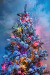 Canvas Print - A festive Christmas tree covered in snow, perfect for holiday designs