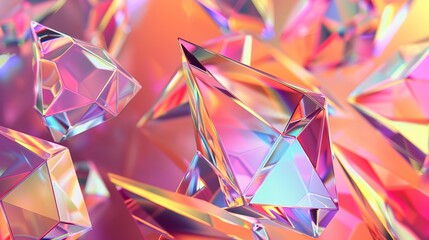 Leinwandbilder - Crystal background with an iridescent texture, faceted gem in 3D.
