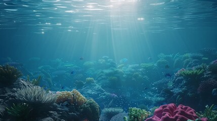 Wall Mural - Serene Underwater Seascape with Sunlight and Marine Life