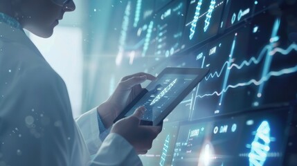 Aufkleber - Using digital tablet for patient records on interface. DNA.Medical technology and futuristic concept. Digital healthcare and network on modern digital screen.