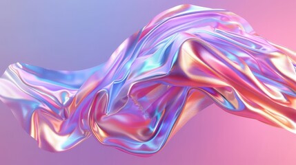 Poster - Flying holographic glossy cloth in beauty fashion. Abstract 3D art background.