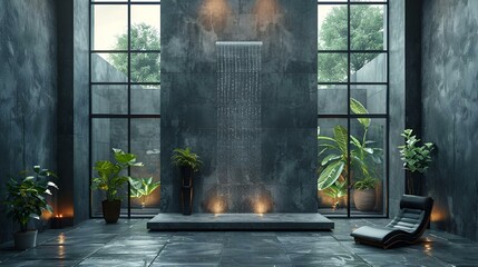 Wall Mural - a shower and several potted plants are in a room