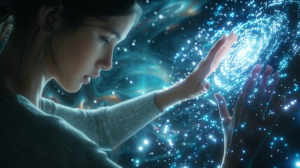 Leinwandbilder - Digital transformation conceptual for the next generation of technology. Hand touching the metaverse universe.