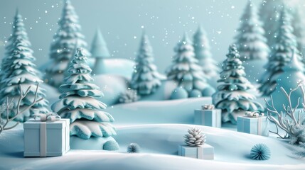 Aufkleber - Geometric forms in an abstract winter Christmas scene. Surreal background. 3D rendition.