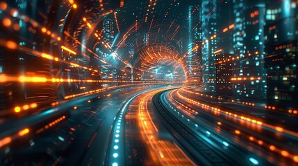 Leinwandbilder - The concept of next generation technology, fintech, big data, 5G fast network, machine learning is shown in this 3D render.