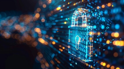 Fototapete - Security icon with digital padlock. Network data protection technology virtual dashboard for cyber security. Authorized internet access against cyber attacks. Privacy business data concepts in cyber