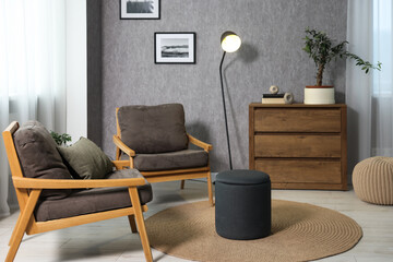 Aufkleber - Home renovation. Room interior with stylish gray wallpaper on wall