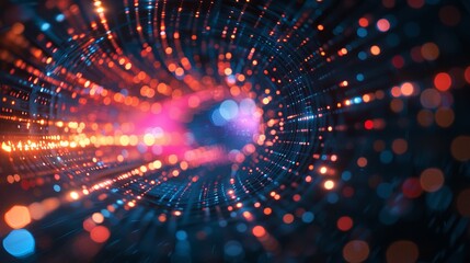 Aufkleber - Stunning illustration with explosion of data. Led fibers blurred in the background. Abstract digital background. Fast blinking lights.