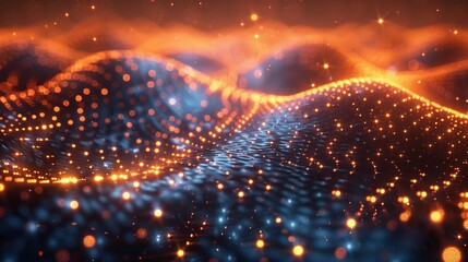 Poster - Digital technology background. Dynamic wave of glowing points. Futuristic presentation design background.