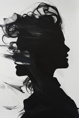 Wall Mural - A woman's silhouette is painted in black and white