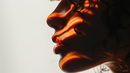 Wall Mural - A woman with curly hair is shown in a shadow