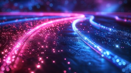 Leinwandbilder - Traffic of light optics digital signals in cables. High speed transfer of data via optical fiber. Abstract background or banner with quantum beams of internet data along the optical fibres.