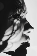 Canvas Print - A woman's face is shown in a black and white photo, with her eyes closed