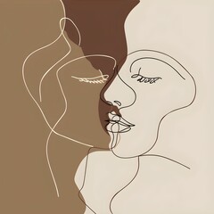 Poster - AI generated illustration of painting of a face with line art on an abstract background