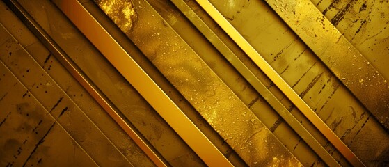 Poster - Abstract texture gold background banner panorama long with 3d geometric lines gradient shapes for website illustration, business, print design template metallic golden metal pattern wall