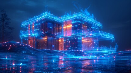 Fototapete - Design of hardware, software, and communication systems of smart buildings. Engineering communication systems of smart buildings. IOT software for smart buildings.
