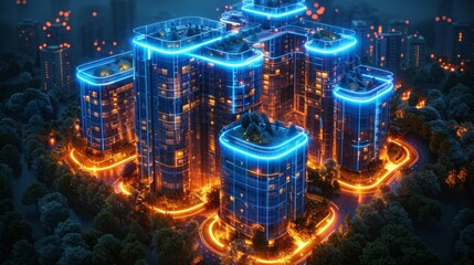 Fototapete - Ai-controlled construction of a smart house using artificial intelligence and IOT. System development for smart building architecture.