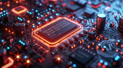 Aufkleber - Computer hardware and software technology background. Engineering, design and programming of microcontrollers and chips. Isometric elements of development.