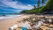 Plastic waste on pristine beach