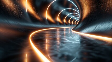 Fototapete - A 3D rendering of a warp trail light for advertising purposes. Leading line path and copy space are included.